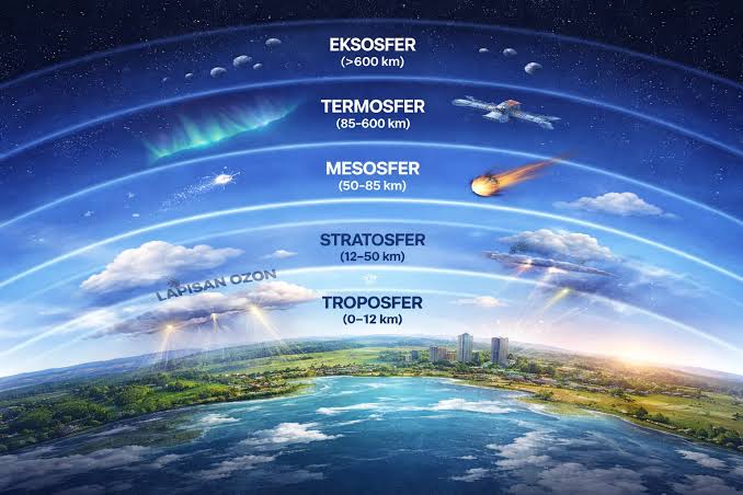 Tampak atmosfer Bumi dari luar angkasa yang menjadi lapisan pelindung sekaligus pembawa suara
